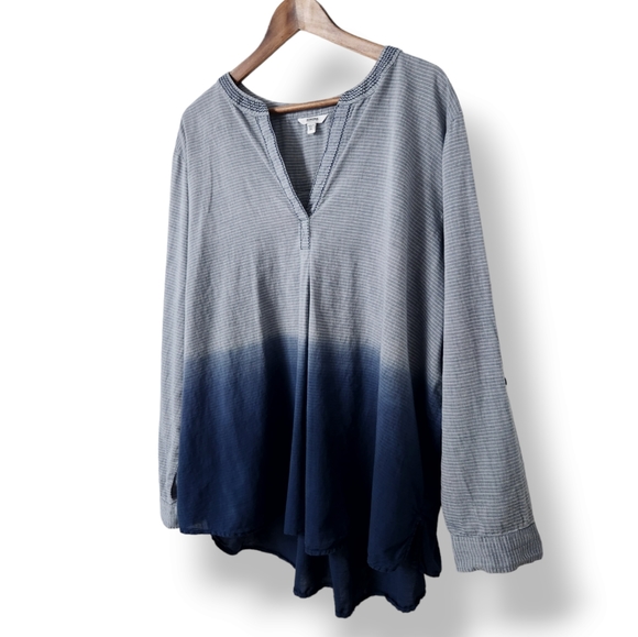 Striped Ombre' V-Neck Roll-Tab Sleeve Cotton Tunic | Sonoma | 3X - Picture 7 of 7